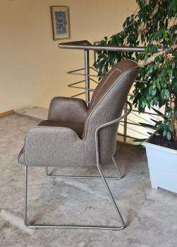 Preview: Armlehnstuhl AMARILLO Edelstahl Kufen-Gestell / PU + Flachgewebe Cappuccino